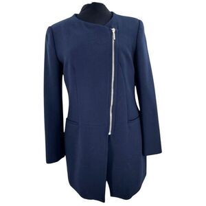 Zara Basic Navy Asymmetrical Zipper Front Tailored Jacket‎ Women's Size Large